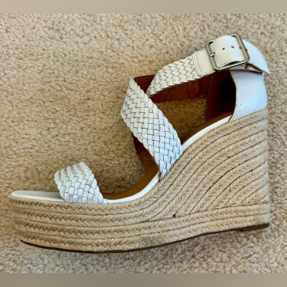 Aerosoles ‘Kathy’ Platform Wedge LEATHER Woven White Strap Wicker Heel Size 9 - Picture 9 of 14